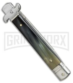 AKC 9" Leverletto Brazillian Horn Automatic Knife - Swedge Grind -Kershaw Shop AKC 9in leverletto brazillian horn swedge BP 18824 er side large