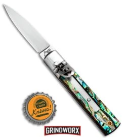 AKC 6" Mini Classic Lever Lock Abalone Automatic Knife - Satin Plain -Kershaw Shop AKC Classic Lever Lock Abalone BHQ 94620 ns.bottlecap large