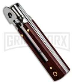 AKC 6" Mini Classic Lever Lock Cocobolo Automatic Knife - Satin Plain -Kershaw Shop AKC Classic Leverlock Cocobolo BHQ 50891 ns spine large