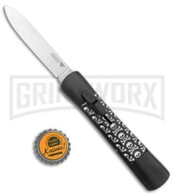AKC Concord Jolly Roger OTF Automatic Knife - Flat Grind Satin Plain -Kershaw Shop AKC Concord OTF Auto Jolly Roger Satin BHQ 135716 jr bottlecap large