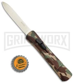 AKC Concord Camo Rubber OTF Automatic Knife - Gold Plain -Kershaw Shop AKC Concord OTF Camo Rubber Gold BHQ 72046 jr bottlecap 2 large
