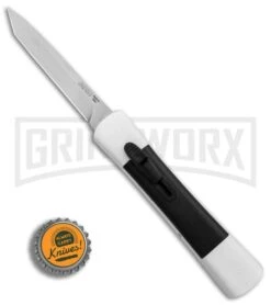AKC Concord White/Black OTF Automatic Knife - Tanto Satin Plain -Kershaw Shop AKC Concord Tanto White Black Satin BHQ 90286 er bottlecap large