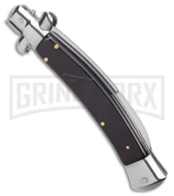 AKC Curved Stiletto Black Marble Automatic Knife W/Bottom Bolster - Satin Plain -Kershaw Shop AKC Curved Stiletto Black Marble Auto Satin GX 41027 jr side large