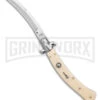 AKC Curved Stiletto Ivory Automatic Knife - Satin Plain -Kershaw Shop AKC Curved Stiletto Ivory Auto Satin GX 41026 jr large