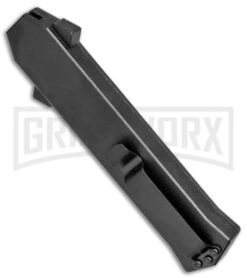 AKC F-16 Black/Stripe Inlay D/A OTF Automatic Knife - Bayo Satin Plain -Kershaw Shop AKC F 16 Black Stripe Inlay DA OTF Bayo Satin Plain BP 25394 jr side large