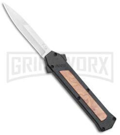 AKC F-16 Black/Wood D/A OTF Automatic Knife - Bayo Satin Plain