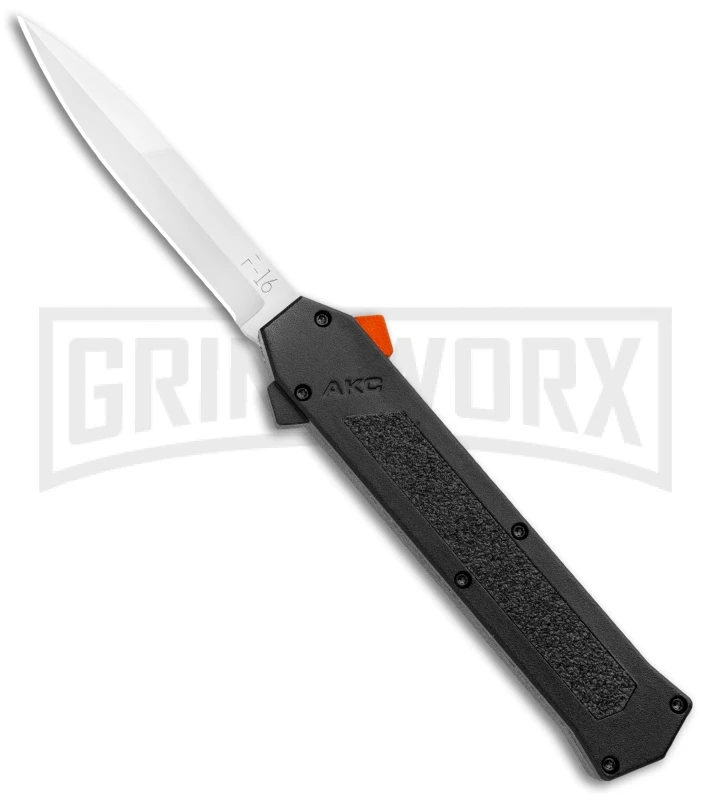 AKC F-16 Black D/A OTF Automatic Knife + Orange Button - Bayo Satin Plain 3 AKC F-16 Black D/A OTF Automatic Knife + Orange Button - Bayo Satin Plain