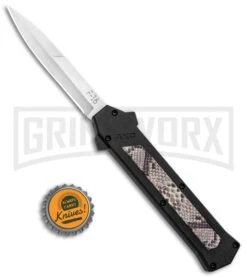 AKC F-16 Diamondback D/A OTF Automatic Knife - Bayo Satin Plain -Kershaw Shop AKC F 16 DA Bayo OTF Auto Diamondback Satin BHQ 131609 jr bottlecap large