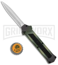 AKC F-16 Green Camo D/A OTF Automatic Knife - Dagger Satin Plain -Kershaw Shop AKC F 16 DA Dagger Camo OTF Auto Green Satin BHQ 125374 jr bottlecap large