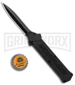 AKC F-16 Black D/A OTF Automatic Knife - Dagger Black Plain -Kershaw Shop AKC F 16 DA Dagger OTF Auto Black Black GX 33364 jr bottlecap large