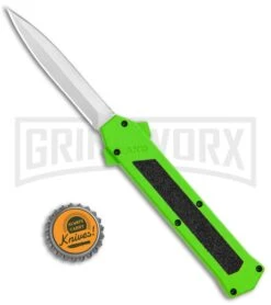 AKC F-16 Neon Green D/A OTF Automatic Knife - Dagger Satin Plain -Kershaw Shop AKC F 16 DA Dagger OTF Auto Neon Green Satin BHQ 113380 jr bottlecap large