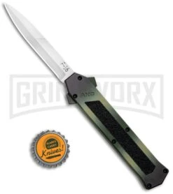 AKC F-16 OD Green Camo D/A OTF Automatic Knife - Bayo Satin Plain -Kershaw Shop AKC F 16 DA Dagger OTF Auto OD Green Camo Satin BHQ 125319 jr bottlecap large
