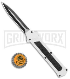 AKC F-16 White D/A OTF Automatic Knife - Dagger Two Tone Plain -Kershaw Shop AKC F 16 DA Dagger OTF Auto White TT BHQ 114659 jr bottlecap large