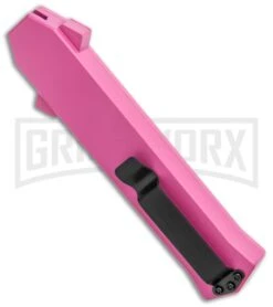 AKC F-16 Pink D/A OTF Automatic Knife - Dagger Satin Plain -Kershaw Shop AKC F 16 Pink DA OTF Auto Dagger Satin GX 37627 jr side large