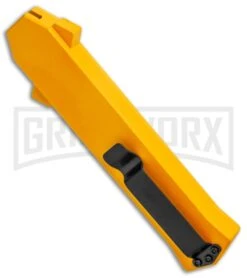 AKC F-16 Yellow D/A OTF Automatic Knife - Bayonet Satin Plain -Kershaw Shop AKC F 16 Yellow DA OTF Auto Bayo Satin GX 37617 jr side large