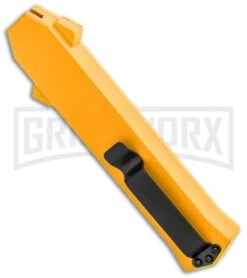AKC F-16 Yellow D/A OTF Automatic Knife - Dagger Satin Plain -Kershaw Shop AKC F 16 Yellow DA OTF Auto Dagger Satin GX 37626 jr side large