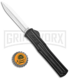 AKC F-20 Black D/A OTF Automatic Knife - Dagger Satin Plain -Kershaw Shop AKC F 20 DA Dagger OTF Auto Black CF Satin BHQ 141100 jr bottlecap large
