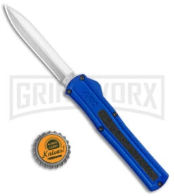AKC F-20 Blue D/A OTF Automatic Dagger Knife - Satin Plain -Kershaw Shop AKC F 20 DA Dagger OTF Auto Blue Satin BHQ 141098 jr bottlecap 2 large