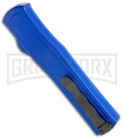 AKC F-20 Blue D/A OTF Automatic Dagger Knife - Satin Plain -Kershaw Shop AKC F 20 DA Dagger OTF Auto Blue Satin BHQ 141098 jr side 2 large