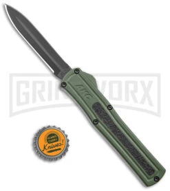 AKC F-20 OD Green Aluminum D/A OTF Automatic Knife - Dagger Black Plain -Kershaw Shop AKC F 20 DA Dagger OTF Auto OD Green Black BHQ 146285 jr bottlecap large