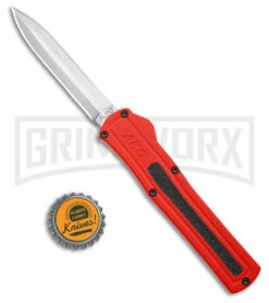AKC F-20 Red Aluminum DBL Dagger OTF Automatic Knife - Satin Plain -Kershaw Shop AKC F 20 DA Dagger OTF Auto Red Aluminum Satin BHQ 179208 jr bottlecap large