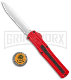 AKC F-20 Red D/A OTF Automatic Knife - Satin Plain -Kershaw Shop AKC F 20 DA Dagger OTF Auto Red Satin BHQ 140483 jr bottlecap large