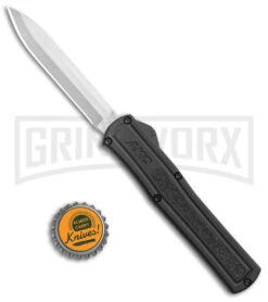 AKC F-20 Black D/A OTF Automatic Knife - Spear Point Satin Plain -Kershaw Shop AKC F 20 DA SP OTF Auto black Satin BHQ 141097 jr bottlecap large