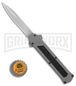 AKC F-16 Gray D/A OTF Automatic Knife - Bayo Satin Plain -Kershaw Shop AKC F16 DA Bayo Satin Plain BP 25691 er bottlecap large