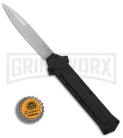 AKC F-16 Black Inlay D/A OTF Automatic Knife - Bayo Satin Plain -Kershaw Shop AKC F16 DA Bayonet Black Inlay satin BHQ 79503 er bottlecap large