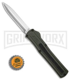 AKC F-20 D/A OTF OD Green Aluminum Automatic Knife - Satin Plain -Kershaw Shop AKC F20 DA OTF AK Dagger OD Green Alum 3in Satin BHQ 178613 td size large