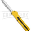 AKC F-20 D/A Dagger Yellow Aluminum OTF Automatic Knife - Satin Plain -Kershaw Shop AKC F20 DA OTF AK Dagger yellow Alum 3in Satin BHQ 178761 td large
