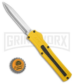 AKC F-20 D/A Dagger Yellow Aluminum OTF Automatic Knife - Satin Plain -Kershaw Shop AKC F20 DA OTF AK Dagger yellow Alum 3in Satin BHQ 178761 td size large