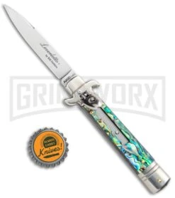 AKC 7.75" Leverletto Abalone Automatic Knife - Flat -Kershaw Shop AKC Leverletto 7.75 Auto Italian Stiletto Abalone Satin Flat BHQ 104097 jr bottlecap large