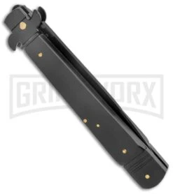 AKC 9" Tactical Leverletto Black Automatic Knife - Flat Grind -Kershaw Shop AKC Leverletto 9in LL Auto Italian Black Black BHQ 50877 jr side large