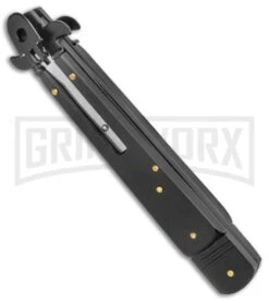 AKC 9" Tactical Leverletto Black Automatic Knife - Flat Grind -Kershaw Shop AKC Leverletto 9in LL Auto Italian Black Black BHQ 50877 jr spine large