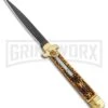 AKC 9" Leverletto Stag Horn Brass Black Automatic Knife - Flat Grind