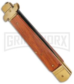 AKC 9" Leverletto Wood Brass Black Automatic Knife - Flat Grind -Kershaw Shop AKC Leverletto 9in LL Auto Italian Brass Wood Black BHQ 135093 jr side large