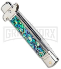 AKC 7.75" Leverletto Abalone Automatic Knife - Bayonet -Kershaw Shop AKC Leverletto Abalone Auto Bayo BHQ 92874 jr side large