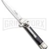 AKC 7.75" Leverletto Dark Horn Automatic Knife - Satin Bayonet 1 AKC 7.75" Leverletto Dark Horn Automatic Knife - Satin Bayonet -Kershaw Shop AKC Leverletto LL Auto Dark Horn Bayo GX 0299 jr large