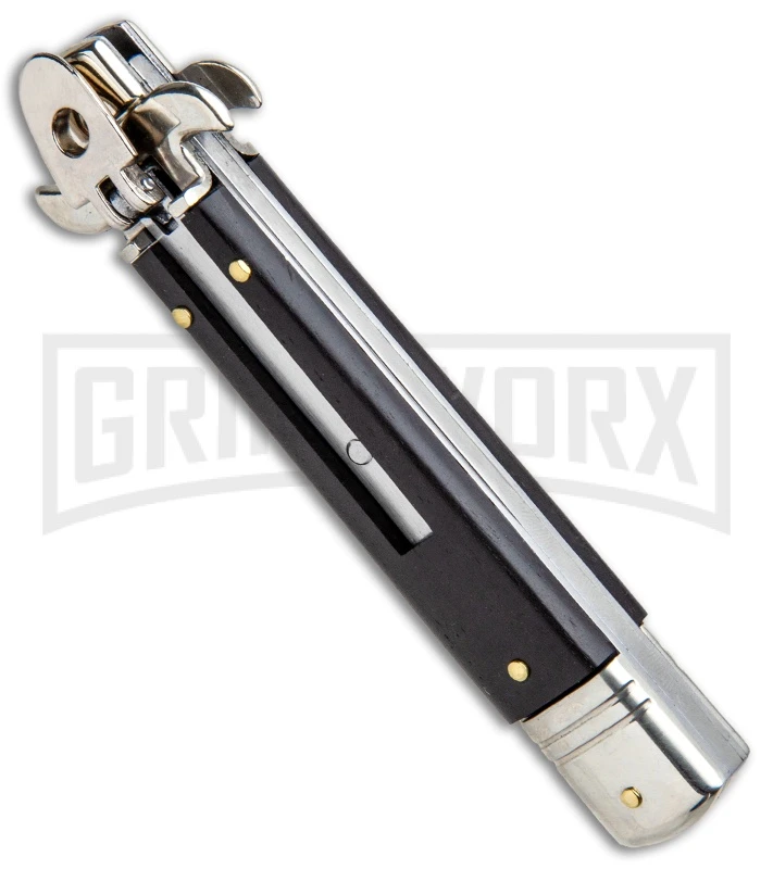 AKC 7.75" Leverletto Ebony Automatic Knife - Satin Bayonet 4 AKC 7.75" Leverletto Ebony Automatic Knife - Satin Bayonet - Image 2