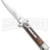 AKC 7.75" Bill DeShivs Leverletto Cocobolo Auto Knife - Satin Plain Bayonet