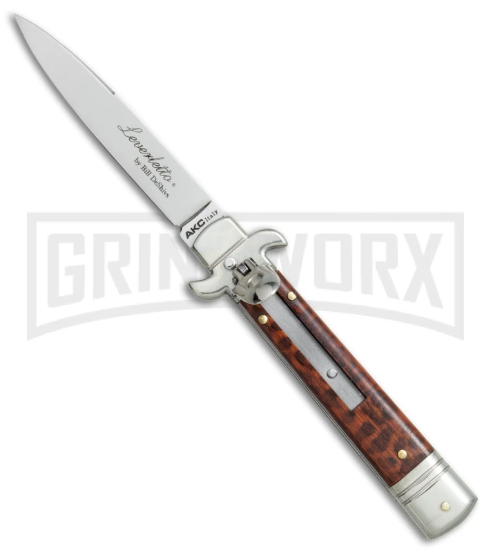AKC 7.5" Leverletto Snakewood Automatic Knife - Flat Grind 3 AKC 7.5" Leverletto Snakewood Automatic Knife - Flat Grind