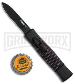 AKC Minion Concord Black/Sim Carbon Fiber OTF Automatic Knife - Black Flat -Kershaw Shop AKC Minion Concord Black Slim CF OTF Auto Black Flat GX 33107 jr bottlecap large