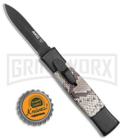 AKC Minion Concord Snake Skin OTF Automatic Knife - Dagger Black Plain -Kershaw Shop AKC Minion Concord OTF Auto Snake Skin Black Dagger BHQ 173568 jr bottlecap large