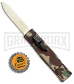 AKC Minion Concord Green Camo OTF Automatic Knife - Flat Gold Plain -Kershaw Shop AKC Minion Concord OTF Green Camo Gold BHQ 72048 jr bottlecap large