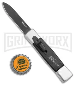 AKC Minion Concord Polish/Black OTF Automatic Knife - Flat Grind Black Plain -Kershaw Shop AKC Minion Concord Polish Black OTF Auto Black Flat GX 41034 jr bottlecap large