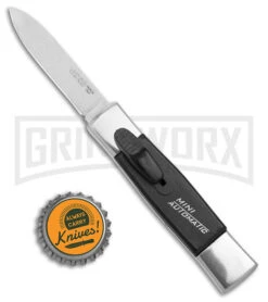AKC Minion Concord Polish/Black OTF Automatic Knife - Flat Grind Satin Plain -Kershaw Shop AKC Minion Concord Polish Black OTF Auto Satin Flat GX 41031 jr bottlecap large