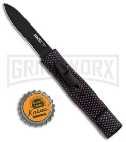 AKC Minion Concord Sim Carbon Fiber OTF Automatic Knife - Black Flat -Kershaw Shop AKC Minion Concord Slim CF OTF Auto Black Flat GX 33108 jr bottlecap large