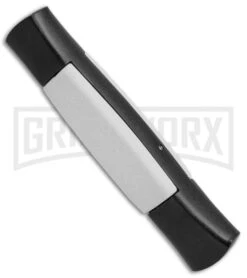 AKC 077 Concord Black/White OTF Automatic Knife - Flat Satin Plain -Kershaw Shop AKC OTF Concord 077 Black White Flat BHQ 52354 jr side large