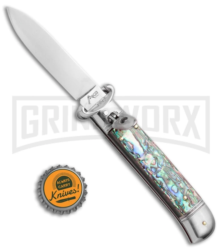 AKC 8" Shot Shell Puller Lever Lock Abalone Automatic Knife - Flat Plain 6 AKC 8" Shot Shell Puller Lever Lock Abalone Automatic Knife - Flat Plain - Image 4